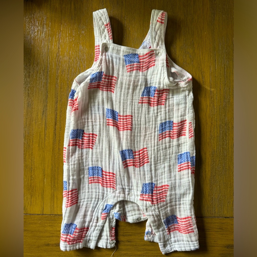 American flag print muslin overalls by Angel Dear, size 3-6 months